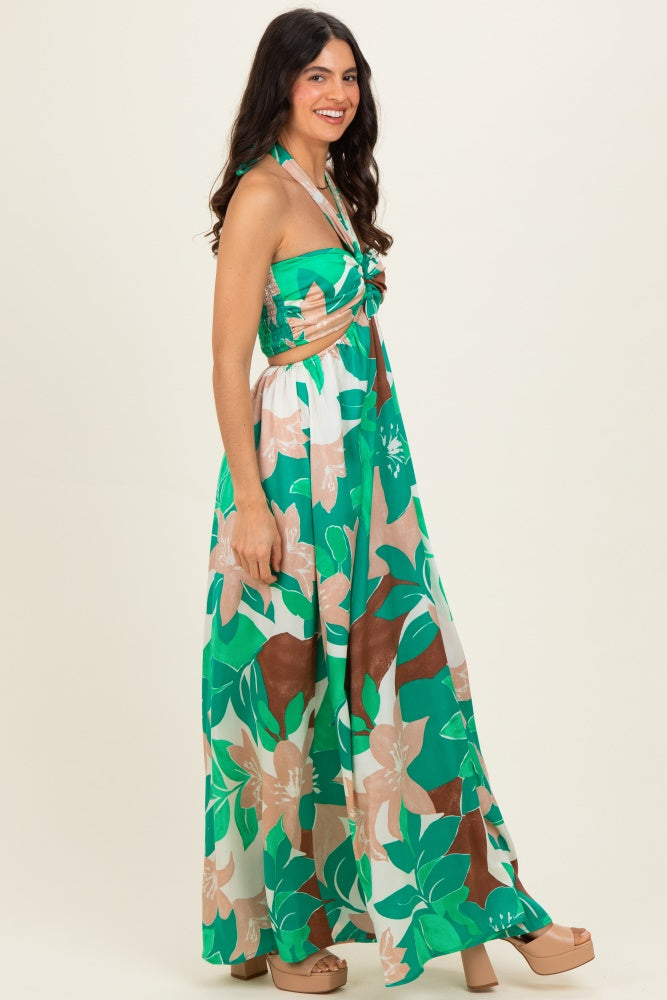 Green Floral Halter Cut Out Maxi Dress Green Floral Halter Cut Out Maxi Dress