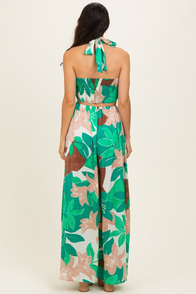 Green Floral Halter Cut Out Maxi Dress PinkBlush Green Floral Halter Cut Out Maxi Dress PinkBlush
