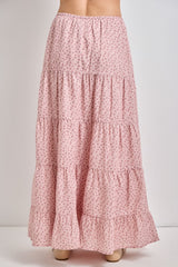 Blush Floral Drawstring Tiered Maxi Skirt