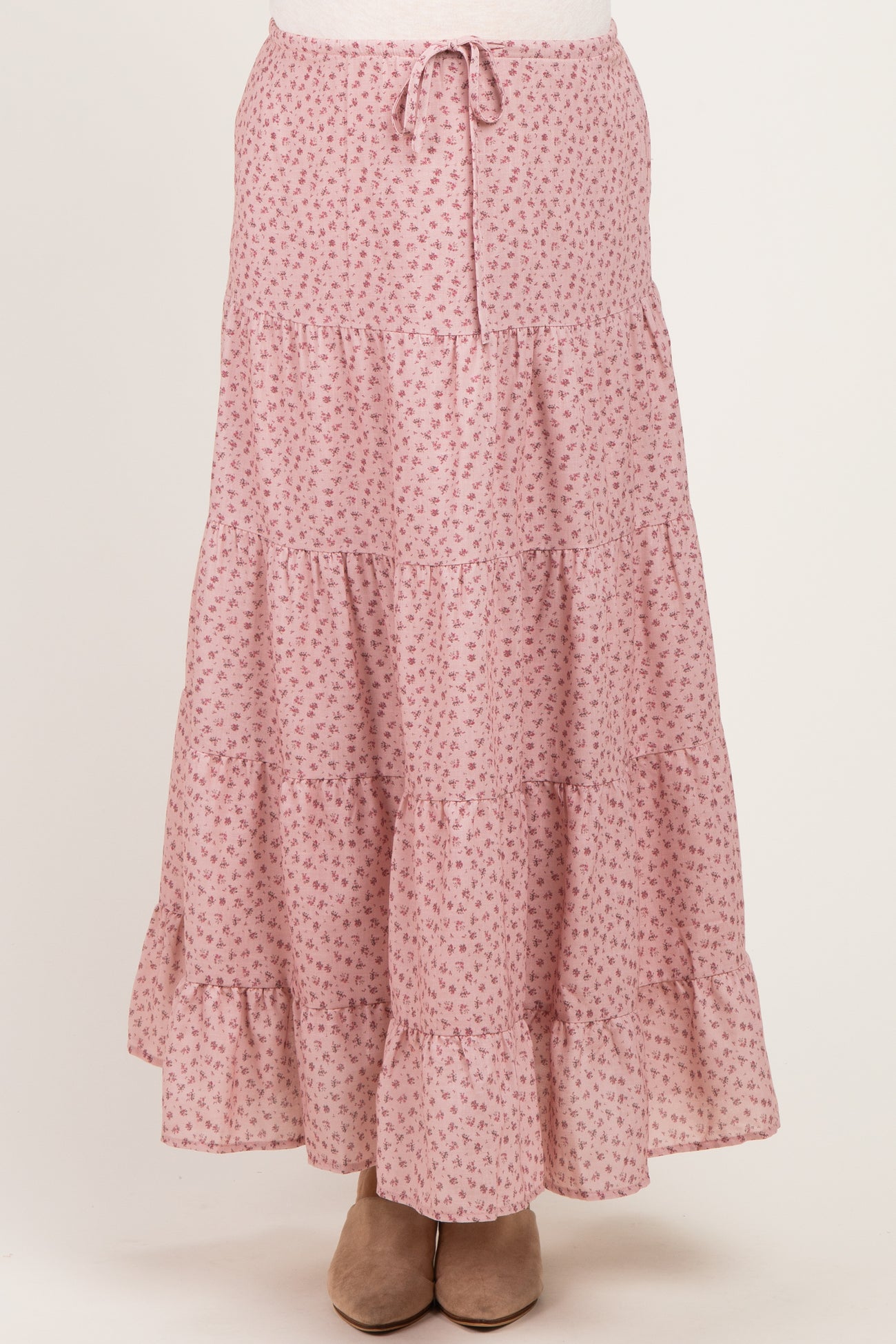 Blush Floral Drawstring Tiered Maternity Maxi Skirt