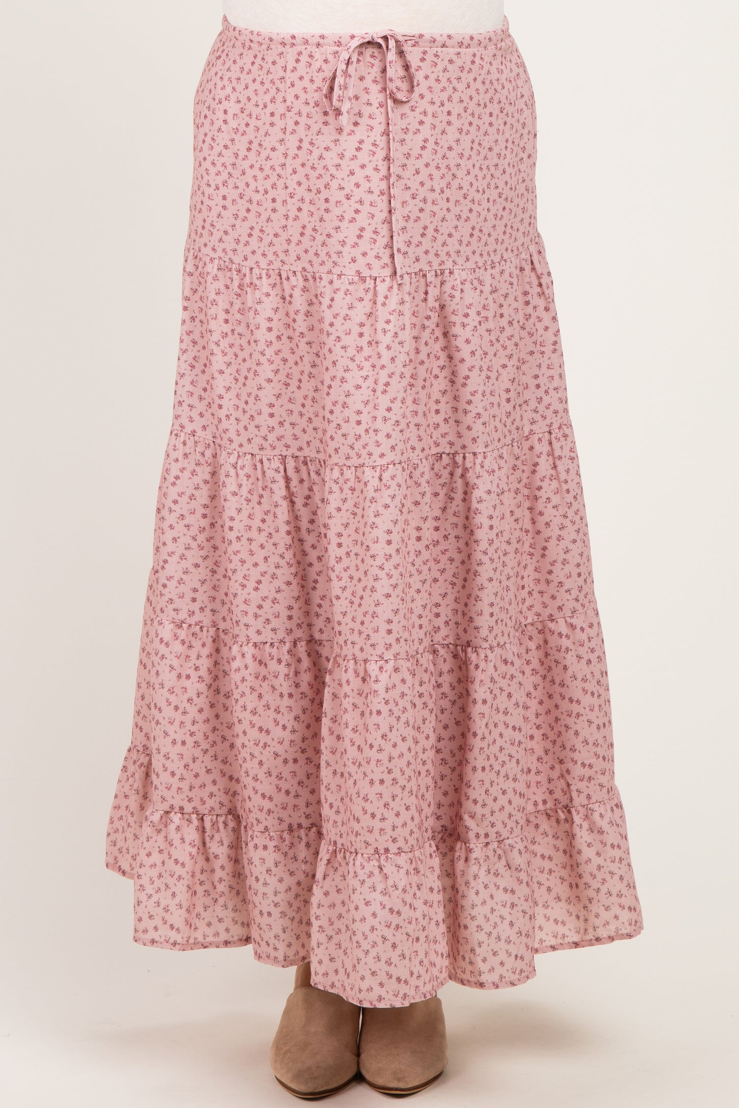 Blush Floral Drawstring Tiered Maternity Maxi Skirt
