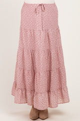 Blush Floral Drawstring Tiered Maternity Maxi Skirt