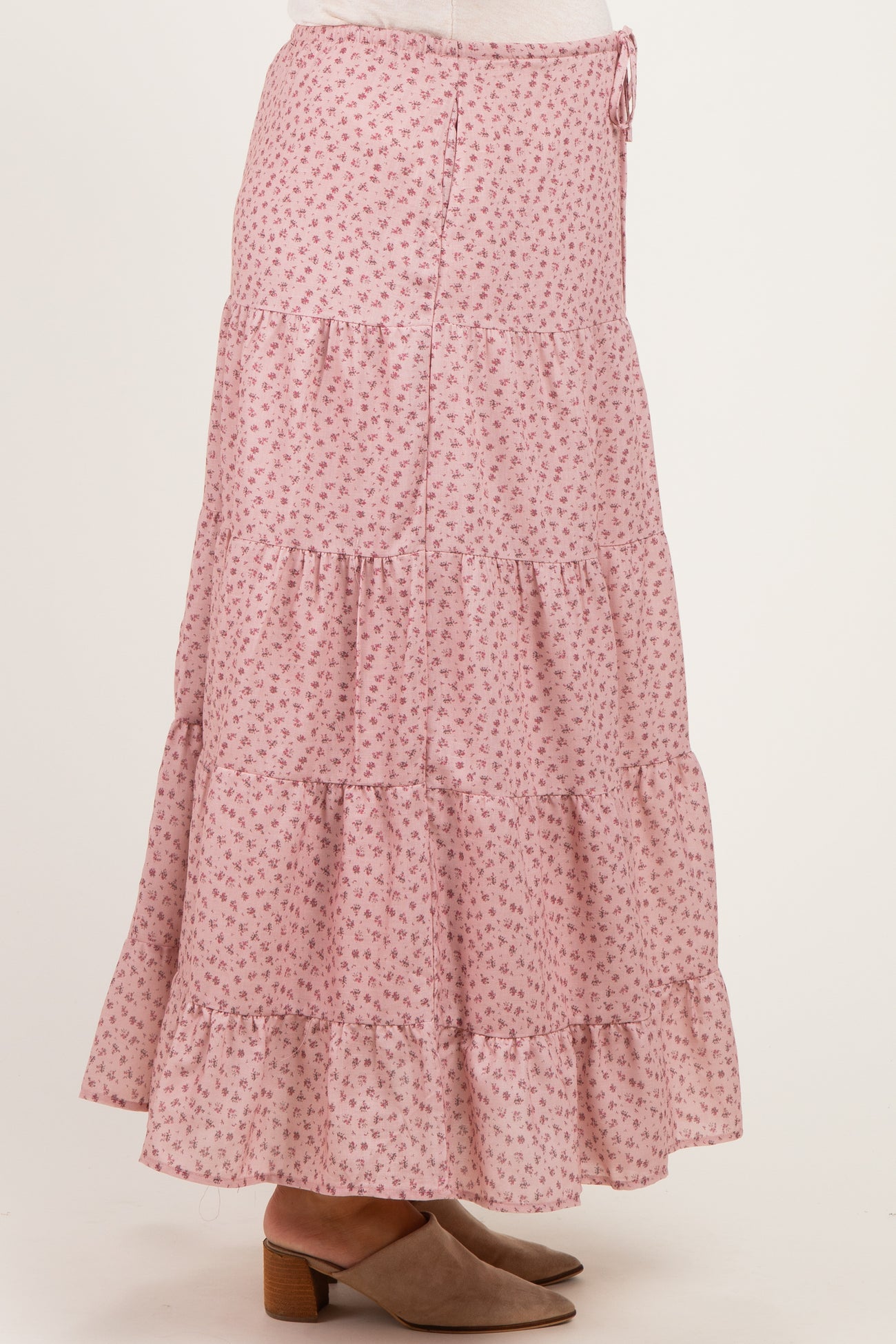 Blush Floral Drawstring Tiered Maternity Maxi Skirt