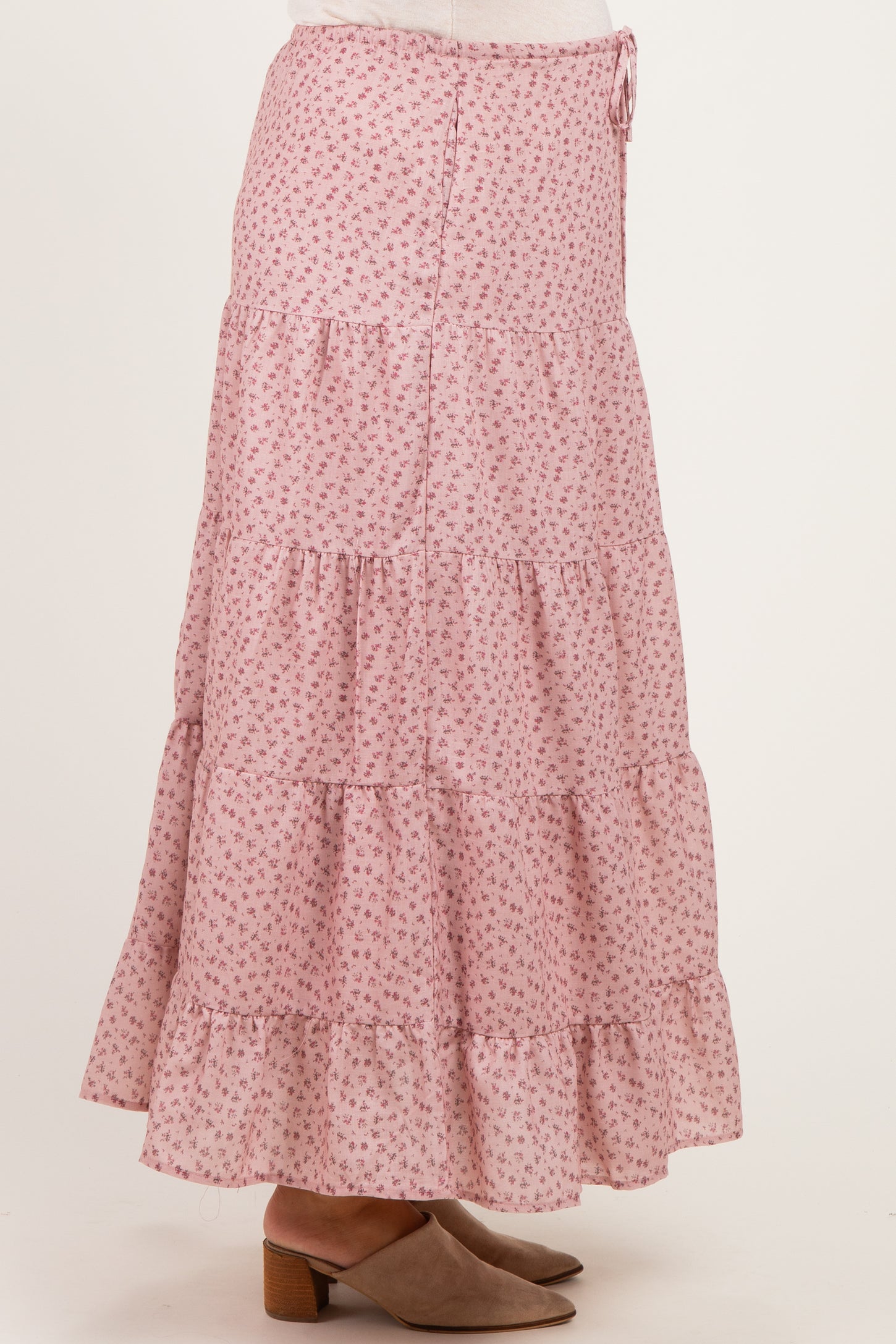 Blush Floral Drawstring Tiered Maternity Maxi Skirt