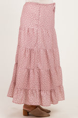 Blush Floral Drawstring Tiered Maternity Maxi Skirt