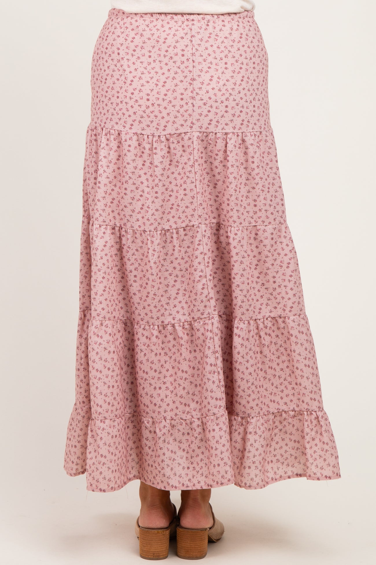 Blush Floral Drawstring Tiered Maternity Maxi Skirt