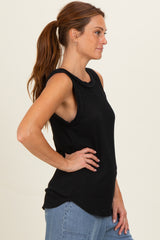Black Ribbed Sleeveless Top