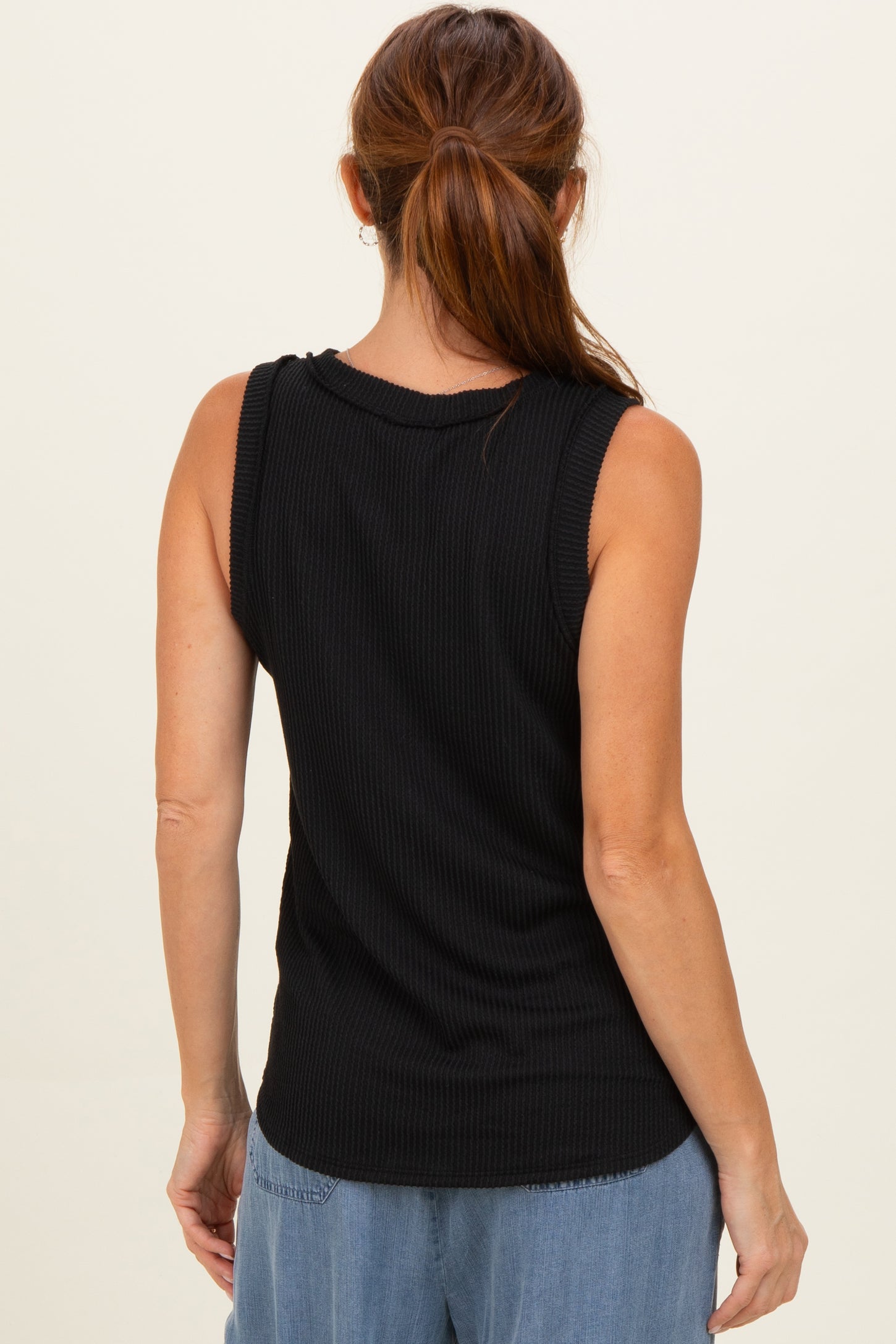 Black Ribbed Sleeveless Top