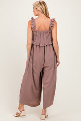 Light Mocha Ruffle Strap Maternity Wide Leg Jumpsuit