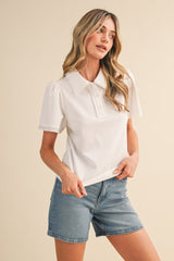 White Lace Trim Polo Shirt