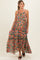Black Floral Print V-Neck Tiered Maternity Maxi Dress