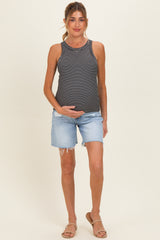Black Striped Ribbed Knit Maternity Tank Top