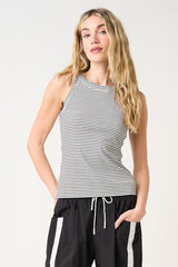 White Striped Ribbed Knit Tank Top