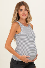White Striped Ribbed Knit Maternity Tank Top