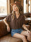 Brown V-Neck Pin-Tuck Detail Top