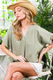 Light Olive V-Neck Pin-Tuck Detail Top