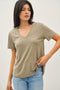 Olive Linen Blend V-Neck Short Sleeve T-Shirt