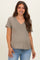 Olive Linen Blend V-Neck Short Sleeve Maternity T-Shirt