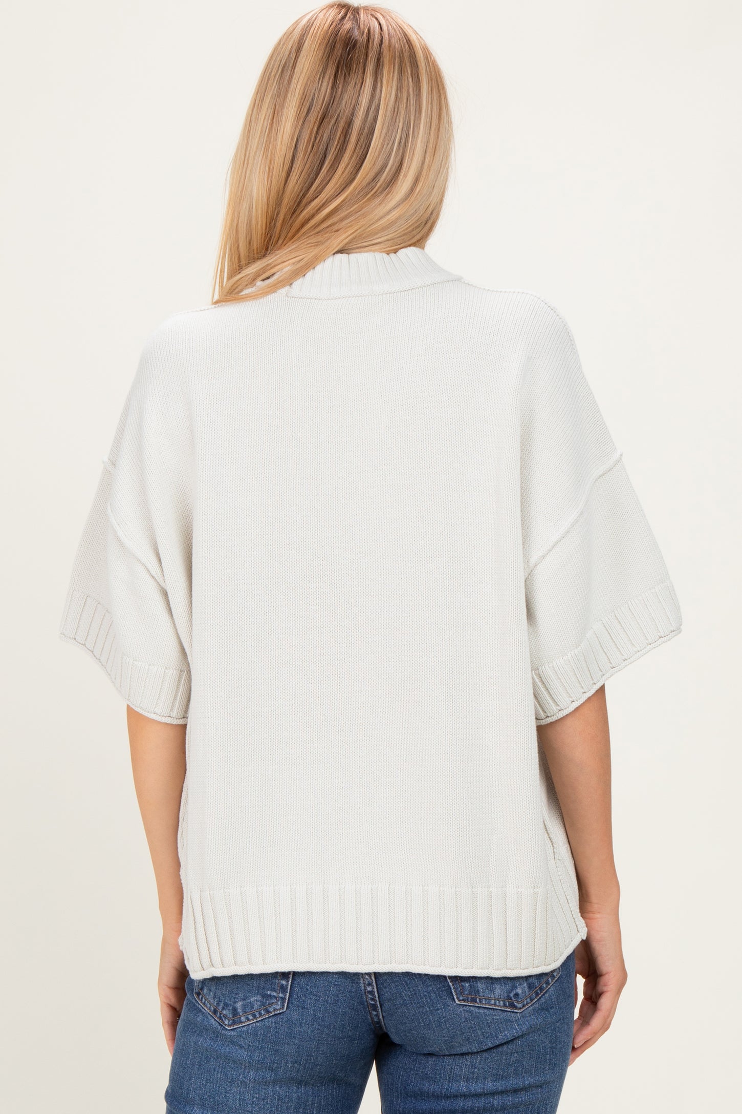 Light Silver Oversized Mock Neck Short Sleeve Sweater