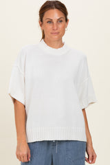 Off White Oversized Mock Neck Short Sleeve Maternity Sweater