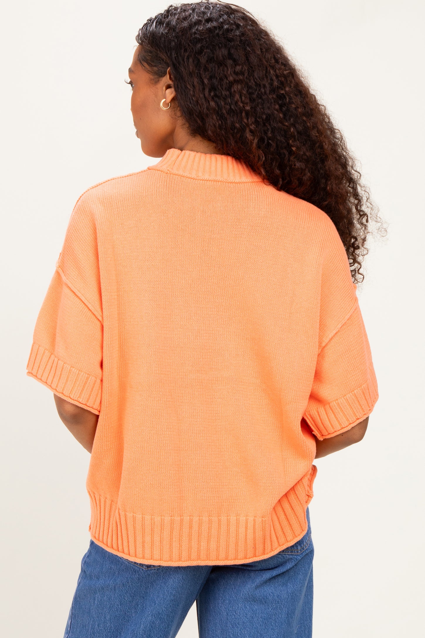 Peach Oversized Mock Neck Short Sleeve Sweater