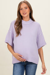 Lavender Oversized Mock Neck Short Sleeve Maternity Sweater