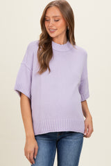 Lavender Oversized Mock Neck Short Sleeve Maternity Sweater