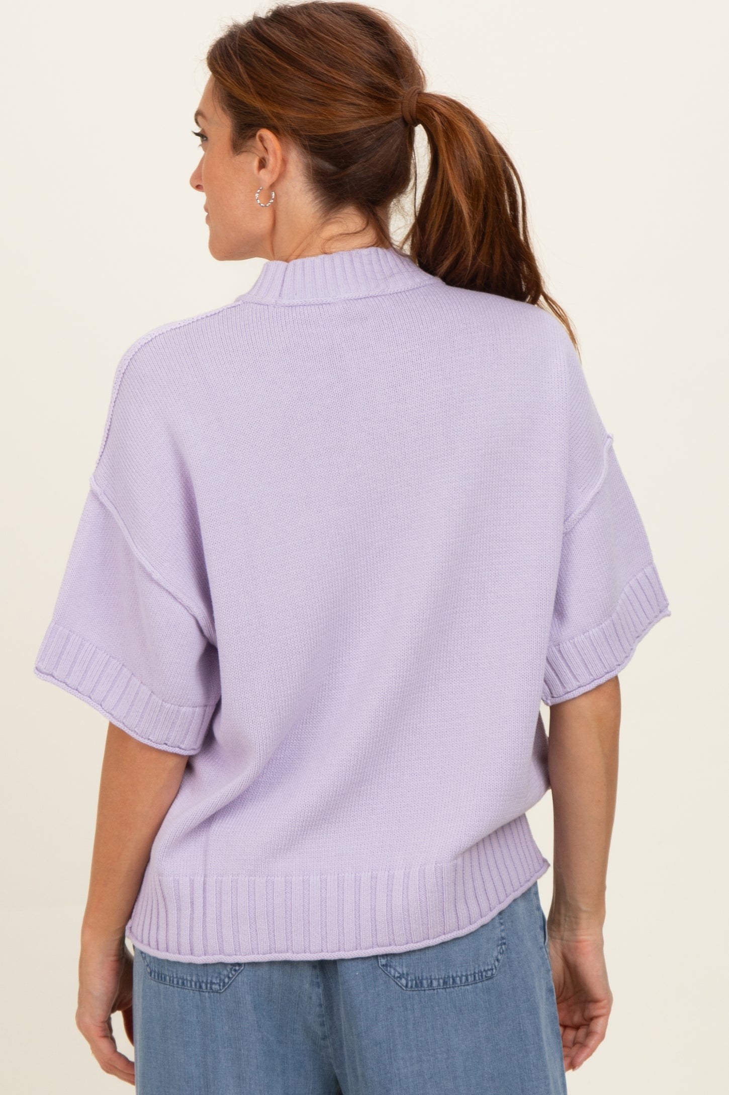 Lavender Oversized Mock Neck Short Sleeve Sweater