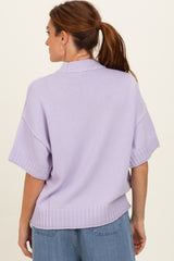 Lavender Oversized Mock Neck Short Sleeve Sweater