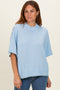 Light Blue Oversized Mock Neck Short Sleeve Sweater