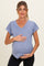 Blue Ribbed V-Neck Short Sleeve Maternity Top