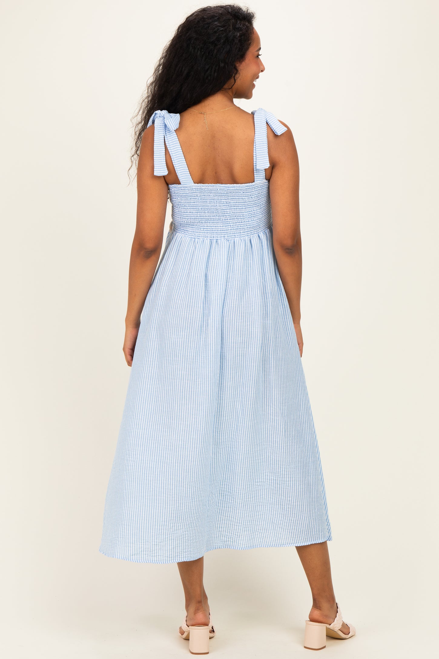 Light Blue Floral Stripe Bow Strap Maternity Dress – PinkBlush