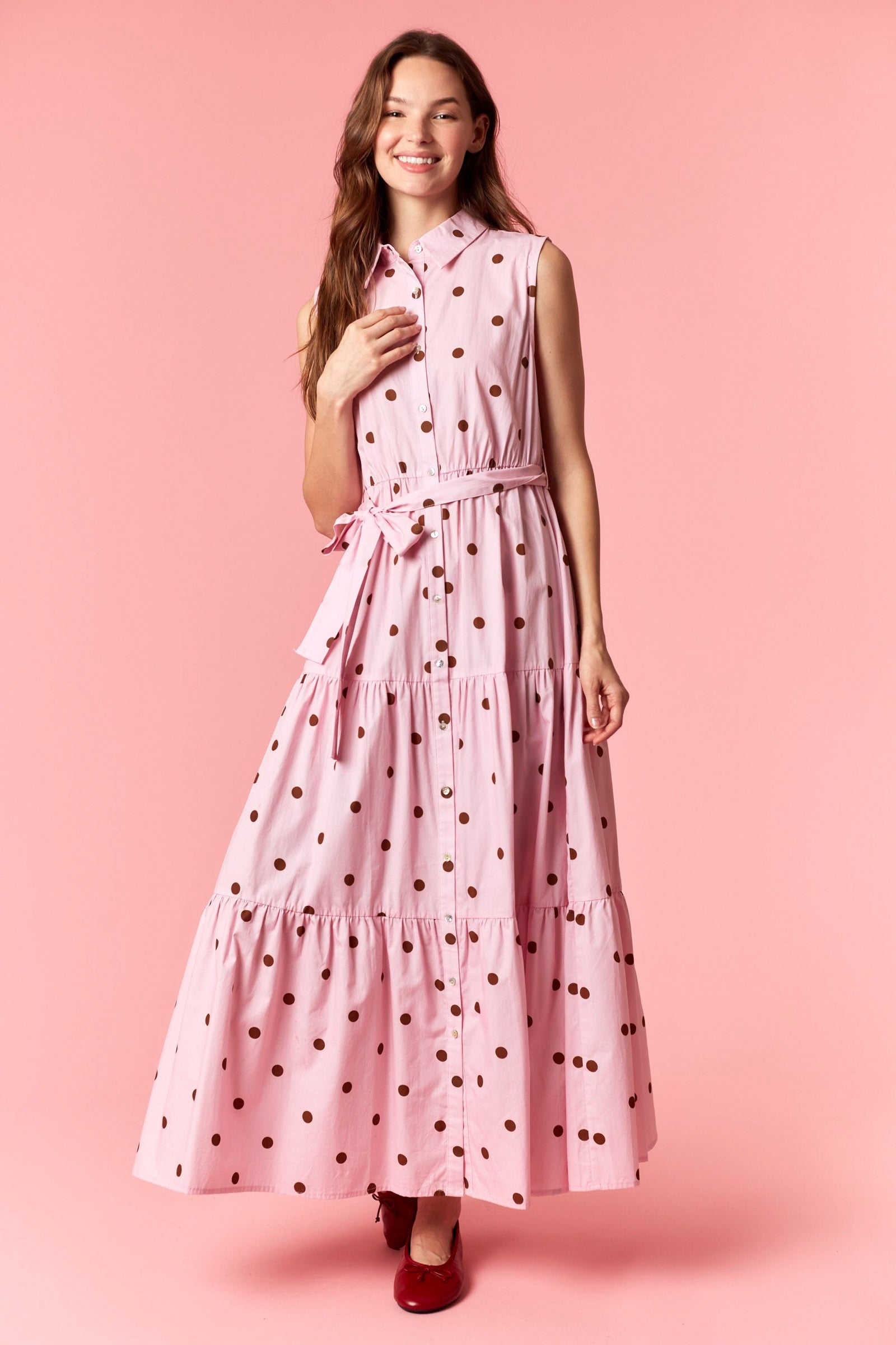 Light Pink Polka Dot Sleeveless Poplin Maternity Shirt Dress – PinkBlush