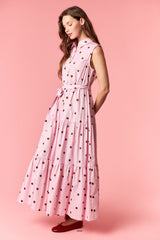 Light Pink Polka Dot Sleeveless Poplin Shirt Dress