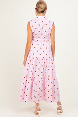Light Pink Polka Dot Sleeveless Poplin Maternity Shirt Dress