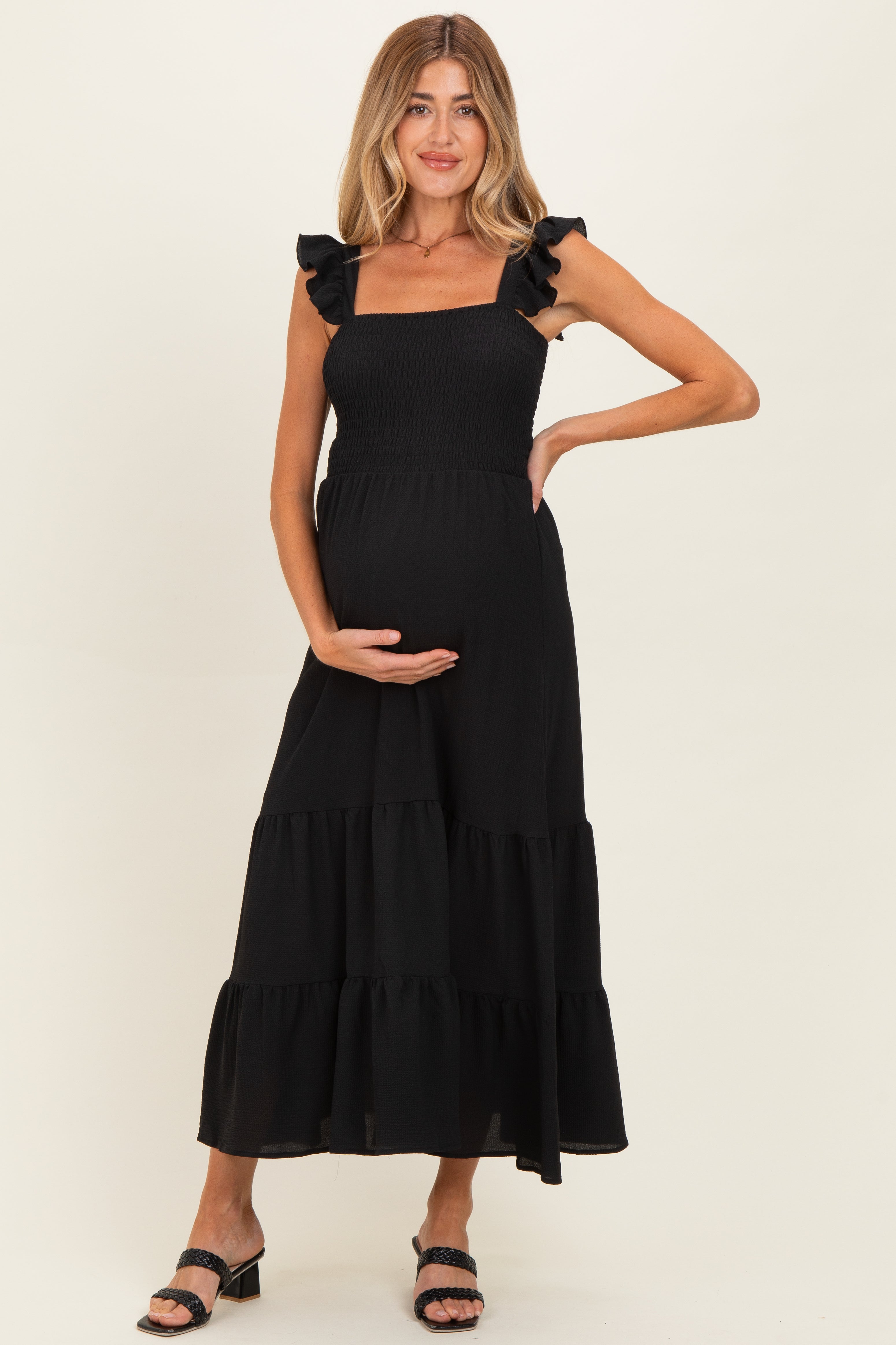 sachin and babi light blue dress Bump It Up Women's Maternity Plus Size Black Short Sleeve Midi Dress Size 20 main image 1