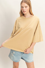 Beige Washed Oversized Crew Neck Maternity Top