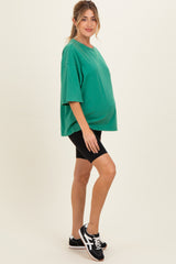 Green Washed Oversized Crew Neck Maternity Top