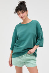 Dark Teal Pigment Oversized Half-Sleeve Maternity T-Shirt