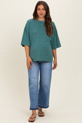 Dark Teal Pigment Oversized Half-Sleeve Maternity T-Shirt