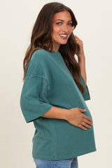 Dark Teal Pigment Oversized Half-Sleeve Maternity T-Shirt