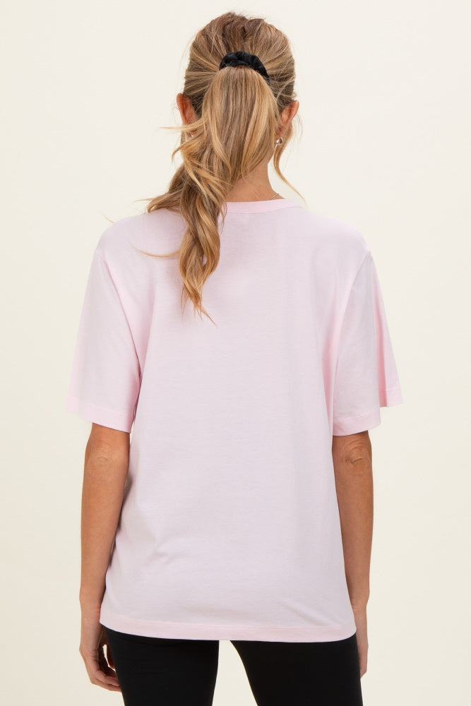 Soft Pink Oversized Short Sleeve Crew Neck Maternity T-Shirt