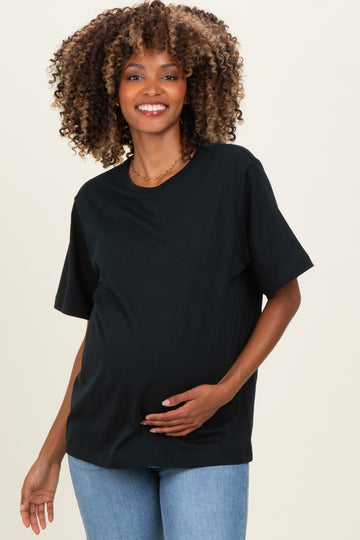 Black Oversized Short Sleeve Crew Neck Maternity T-Shirt