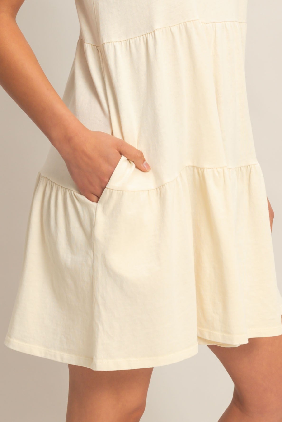 Cream Sleeveless Crewneck Tiered Mini Dress  PinkBlush