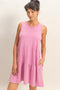 Fuchsia Sleeveless Crewneck Tiered Mini Dress