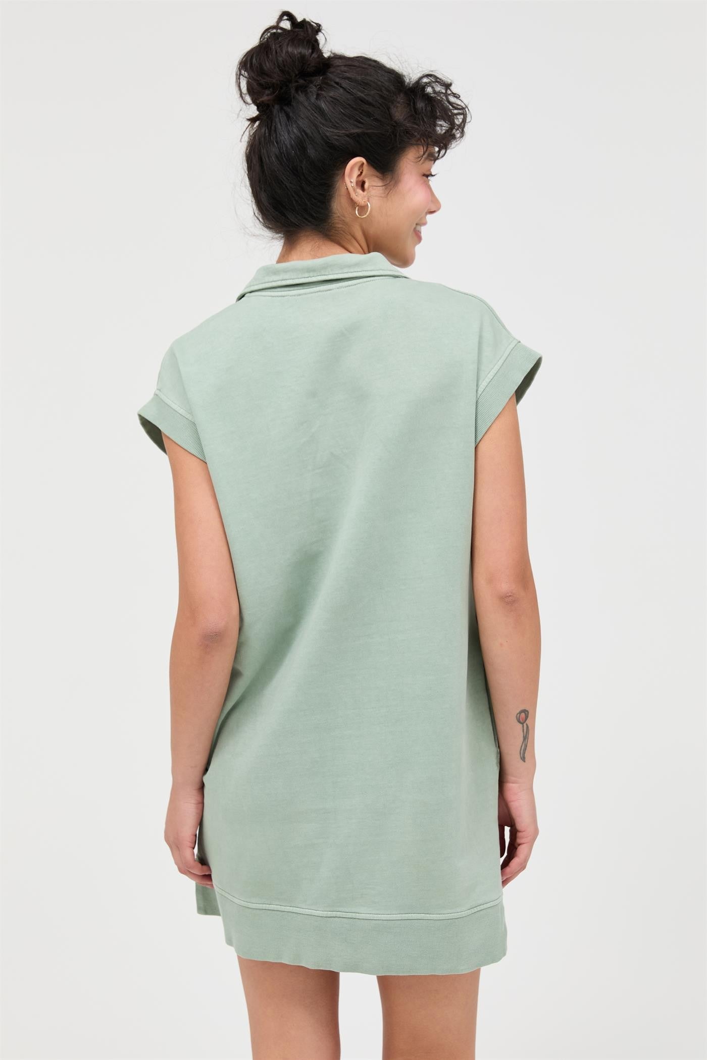 Sage Green Half Zip Up Mock Neck Mini Dress Sage Green Half Zip Up Mock Neck Mini Dress