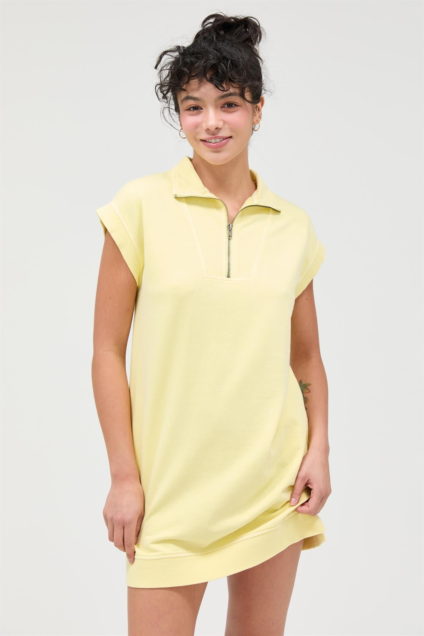 Half Zip Up Mock Neck Mini Dress