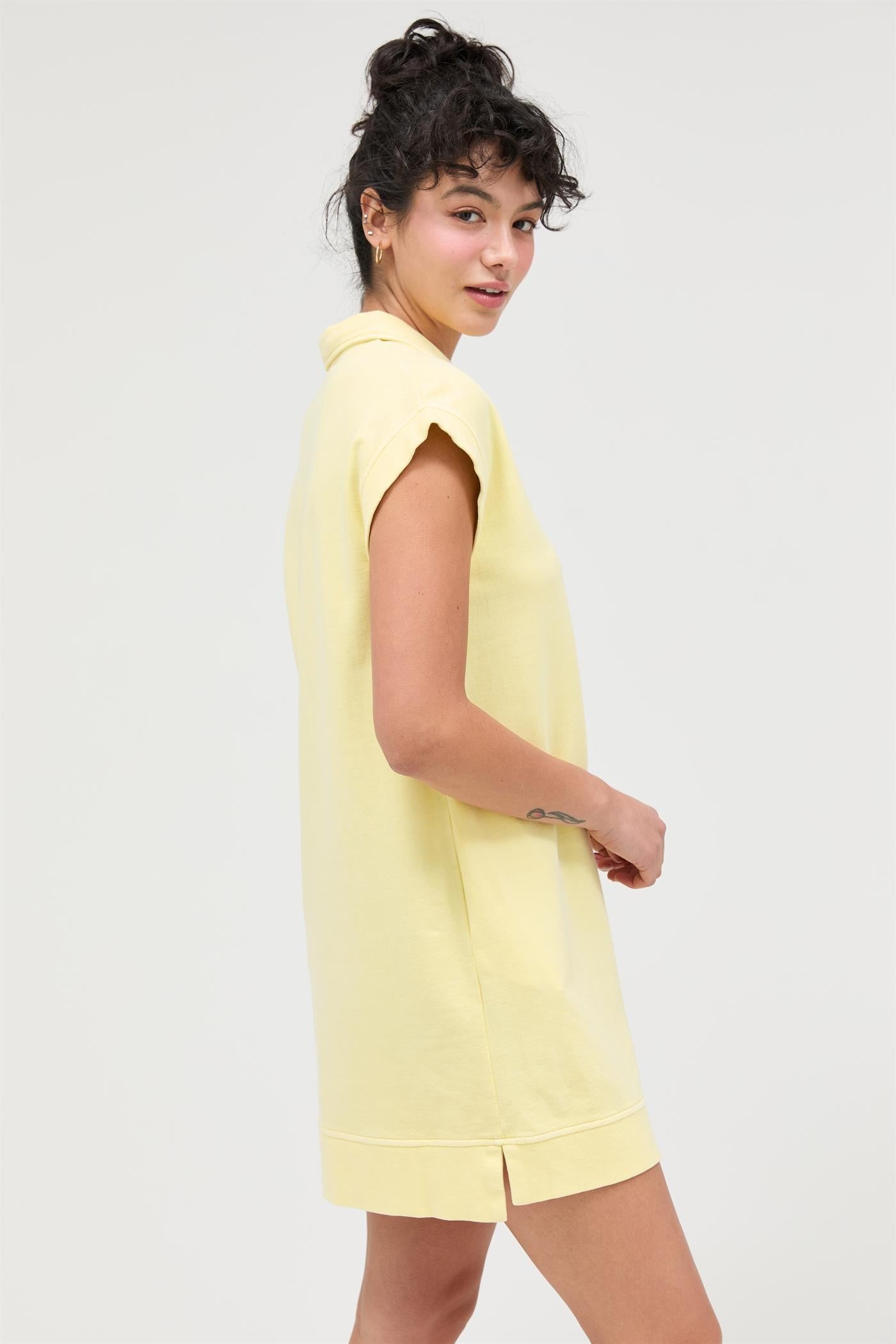 Yellow Half Zip Up Mock Neck Mini Dress Yellow Half Zip Up Mock Neck Mini Dress