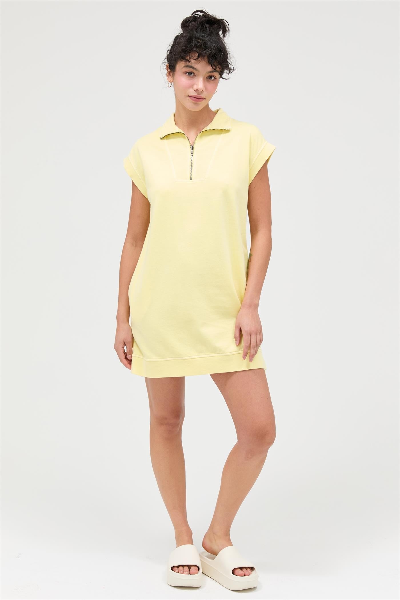 Yellow Half Zip Up Mock Neck Mini Dress Yellow Half Zip Up Mock Neck Mini Dress