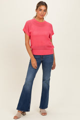 Pink Open-Knit Dolman Sleeve Top